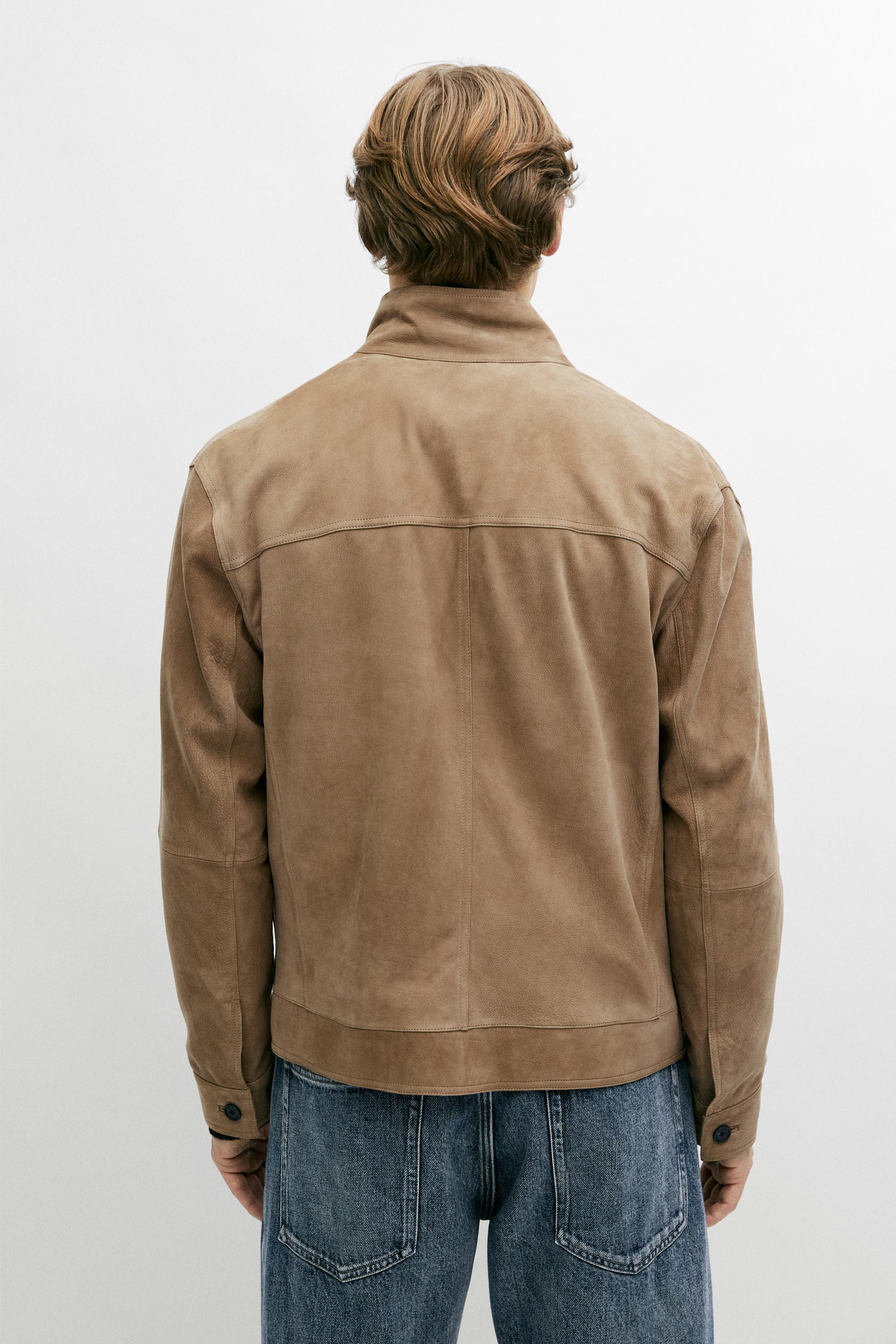 Veste col officier en cuir nubuck