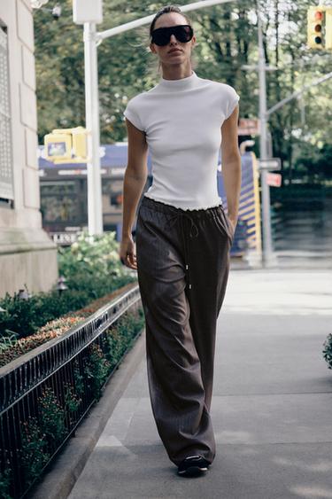 DOUBLE WAIST WIDE-LEG PANTS — Taupe gray 1