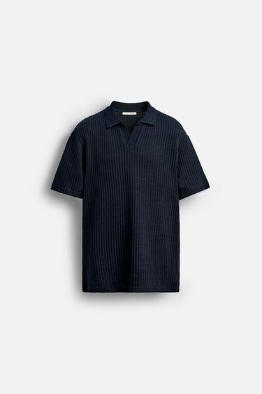Zara TEXTURED POLO SHIRT - Navy blue