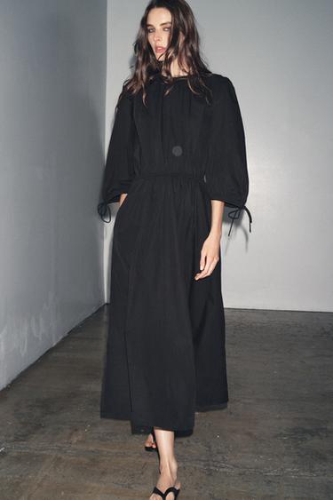 GATHERED POPLIN DRESS ZW COLLECTION - Black by Zara - Image 0