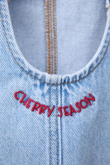SALOPETTE EN DENIM CERISES BRODÉES - Bleu clair de Zara - Image 3