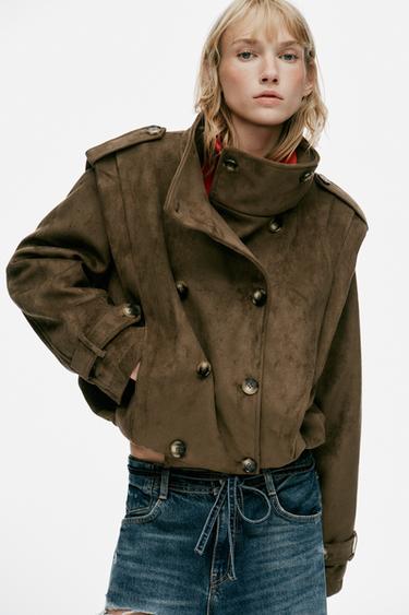 GABARDINA CORTA PLIEGUES ANTELINA - KAKI OSCURO de Zara