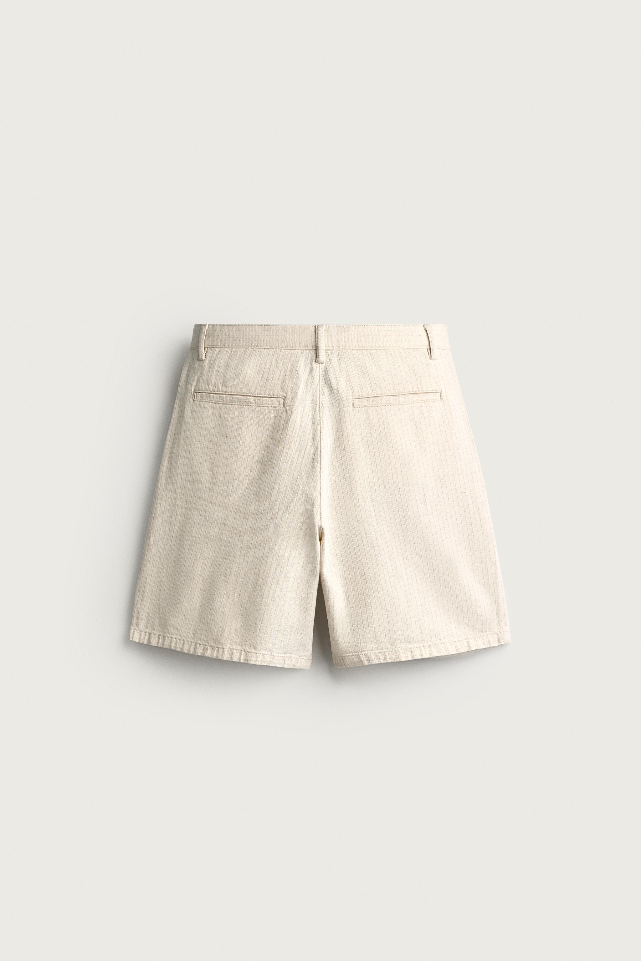 Мужские шорты Zara WIDE FIT STRIPED PLEATED SHORTS — фото 7