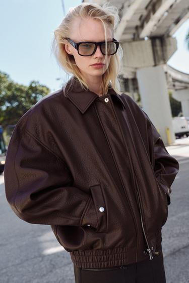 BLOUSON BOMBER EFFET MATIÈRE SYNTHÉTIQUE - Bordeaux de Zara - Image 8