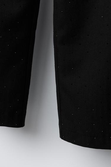 PANTALON À JAMBES LARGES AVEC STRASS - Noir de Zara - Image 3