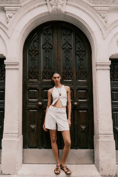 ÁO GI LÊ DENIM Z1975 DÁNG NGẮN - Kem từ Zara