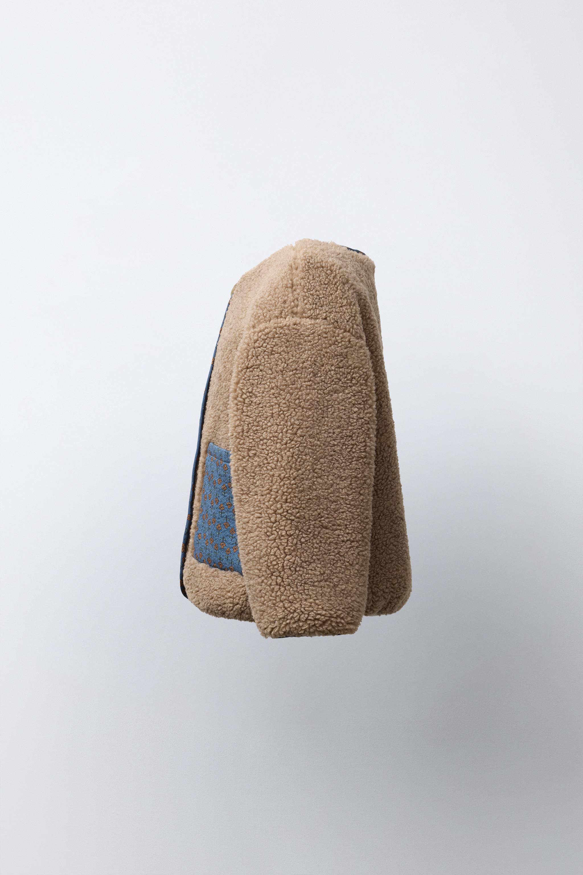 BLOUSON EFFET MOUTON PATCHWORK FLEURS