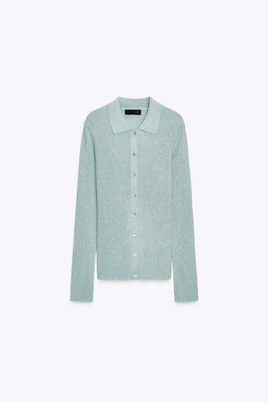 METALLIC THREAD KNIT POLO TOP - Pastel blue by Zara - Image 6