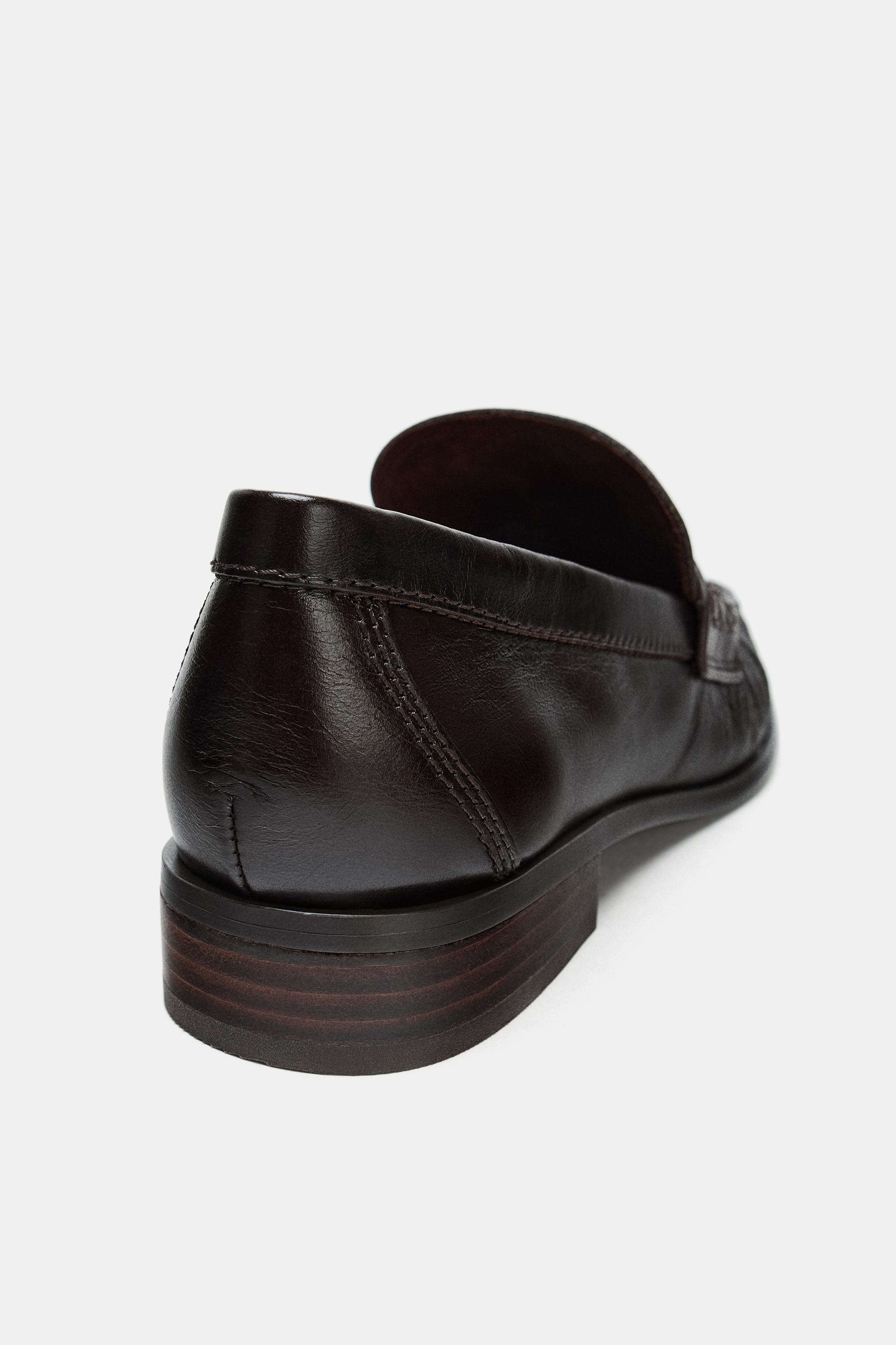 LEATHER LOAFERS WITH SQUARE TOE - Chocolate Brown | ZARA Curaçao