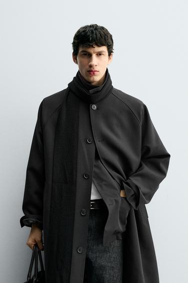 Zara OVERSIZED WOOL BLEND TRENCH COAT - Black