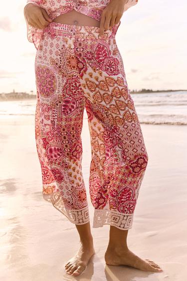 PRINTED TROUSERS WITH GUIPURE TRIM - Multicoloured de Zara - Image 1