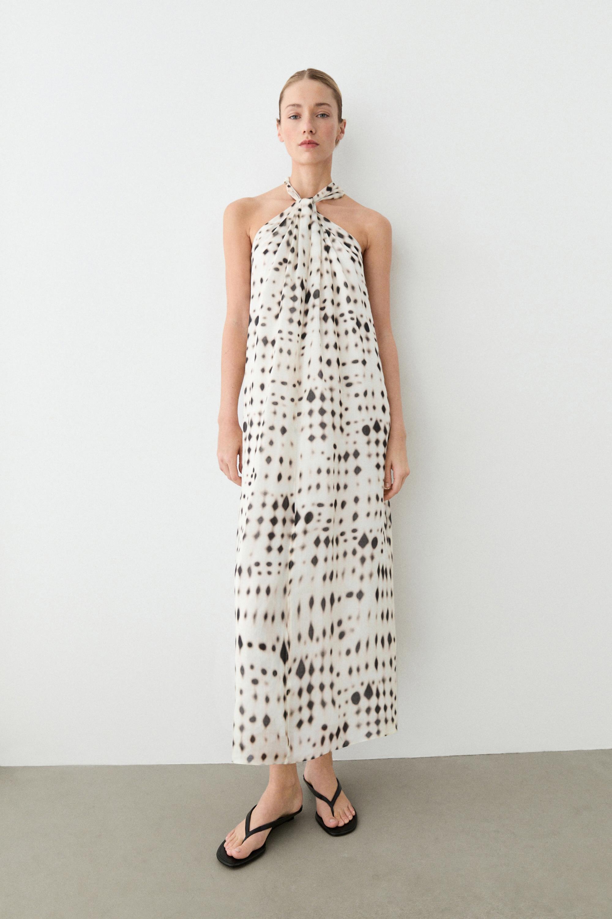Printed halter dress — Oyster-white