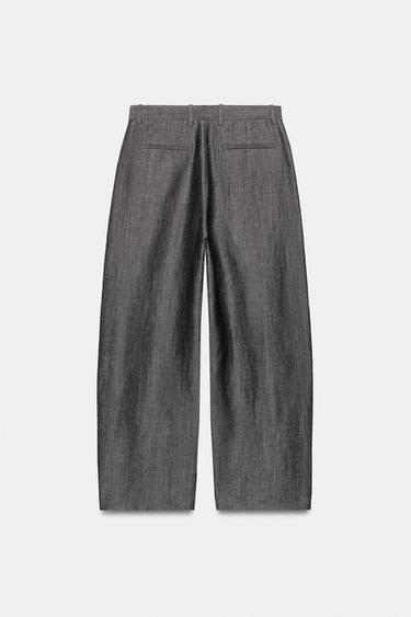 WIDE-LEG LINEN BLEND TROUSERS ZW COLLECTION - Grey by Zara - Image 3