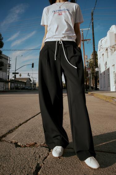 WIDE-LEG TROUSERS WITH DOUBLE WAISTBAND - Black by Zara