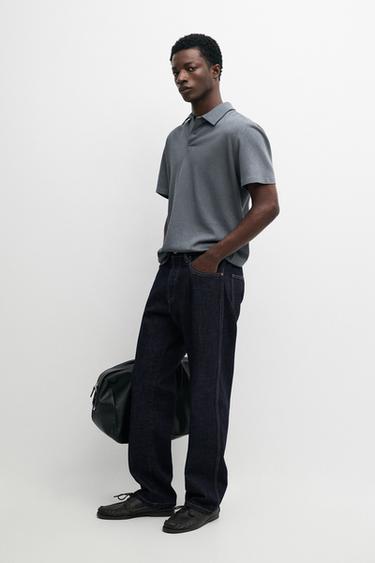 Polo manga corta lino algodón - Añil de Zara