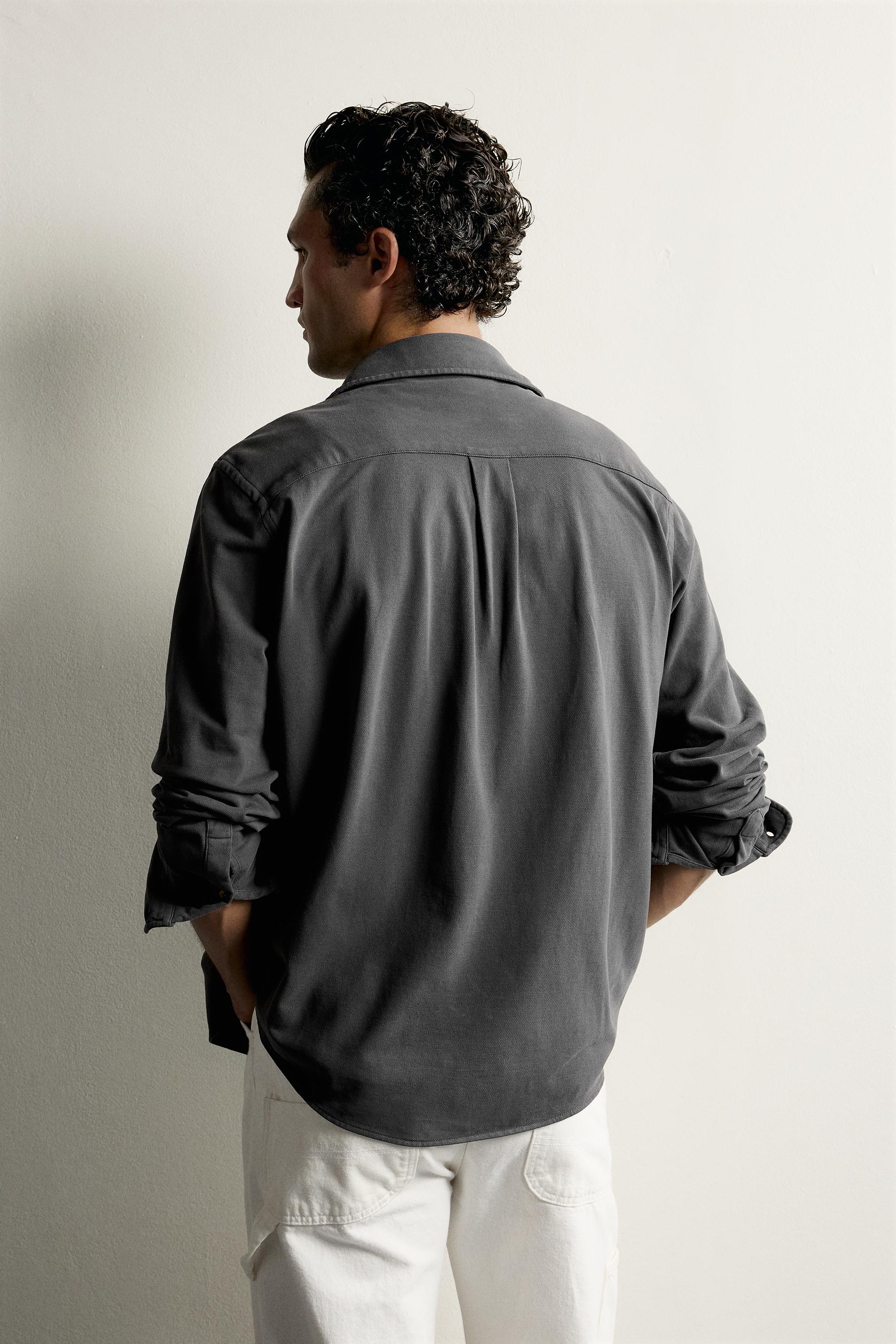 Мужские рубашки Zara WASHED PIQUÉ REGULAR FIT SHIRT — фото 3