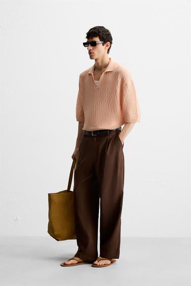 POLO EN MAILLE AJOURÉE - Abricot de Zara - Image 3