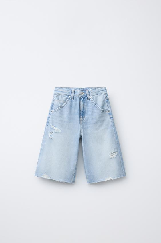 LONG BERMUDA SHORTS WITH RIPS - Light blue by Zara - Image 0