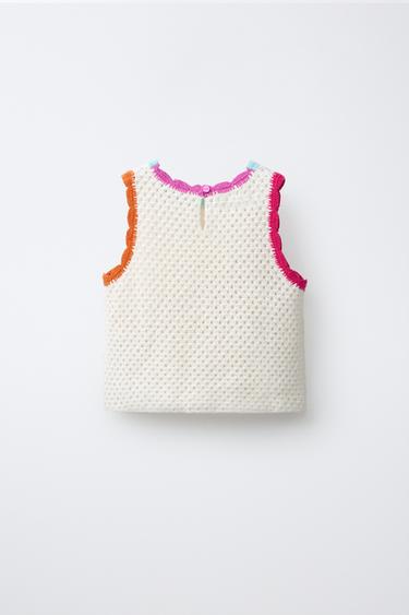 CROCHET KNIT TOP WITH CONTRAST TRIMS - Ecru by Zara - Image 1