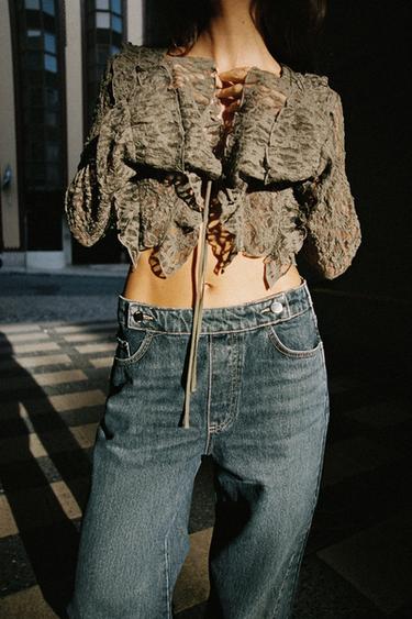 SHORT LACE JACKET WITH RUFFLES - Mink by Zara