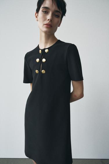 VESTIDO MANGA CORTA BOTONES - Negro de Zara