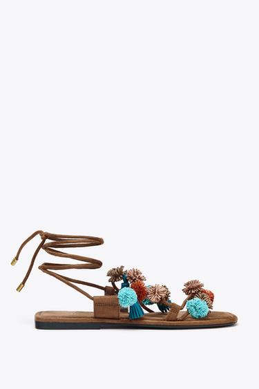Zara BEADED STRAPPY SANDALS - Multi-color