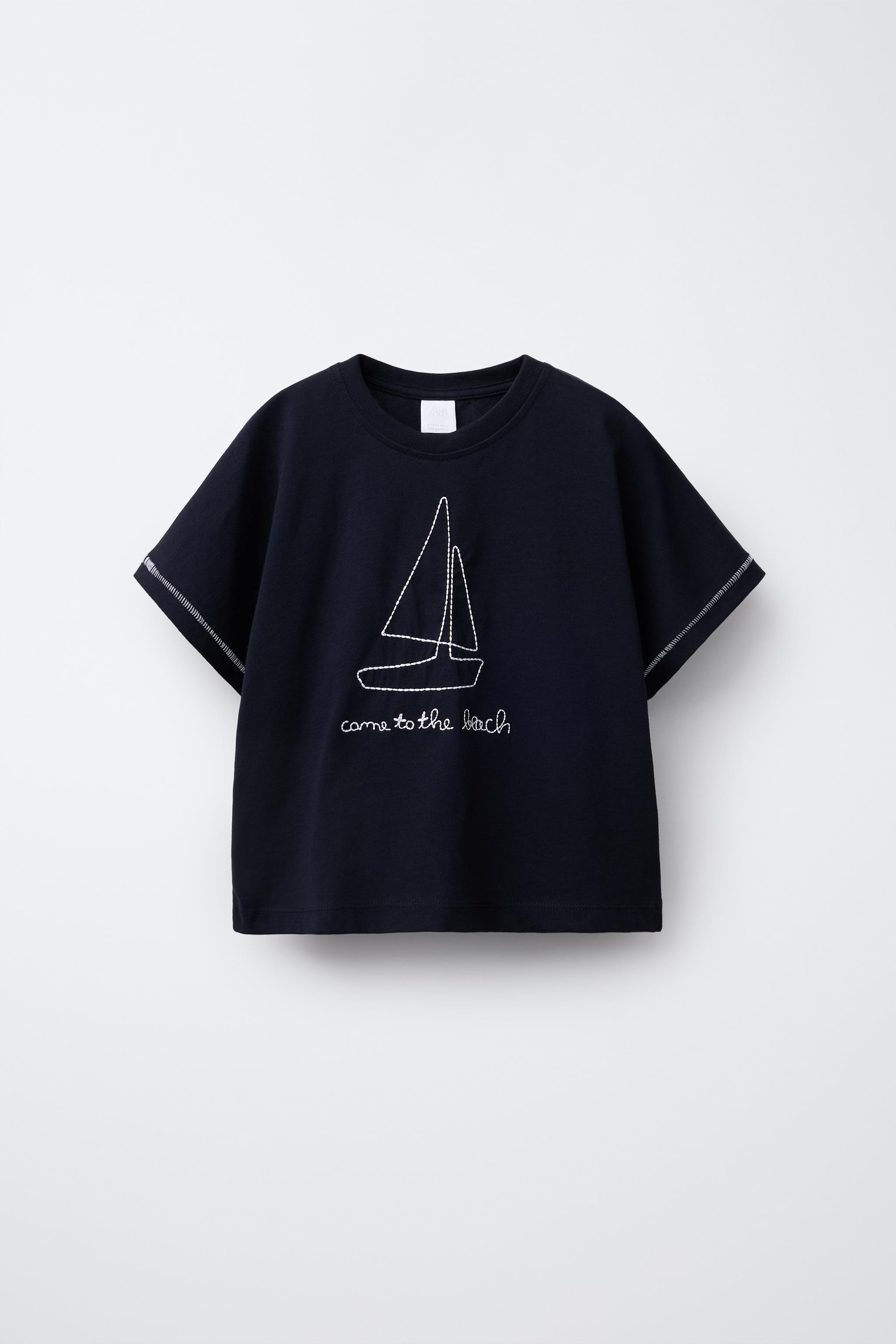 船刺繍Tシャツ - ブラック | ZARA Japan / 日本
