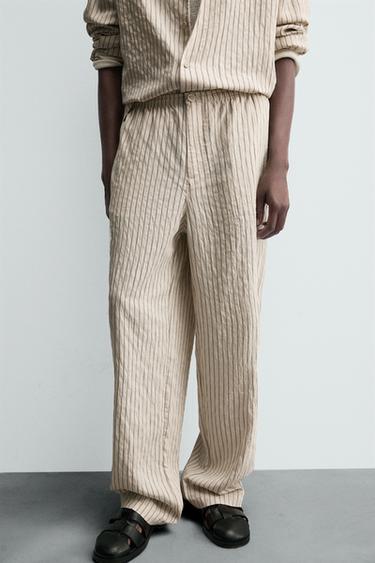 STRIPED WRINKLED-EFFECT FLOWING TROUSERS - Ecru by Zara - Image 4
