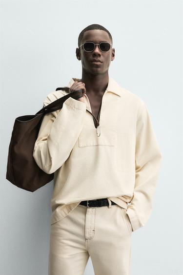 WASHED TEXTURED OVERSHIRT - Ecru by Zara