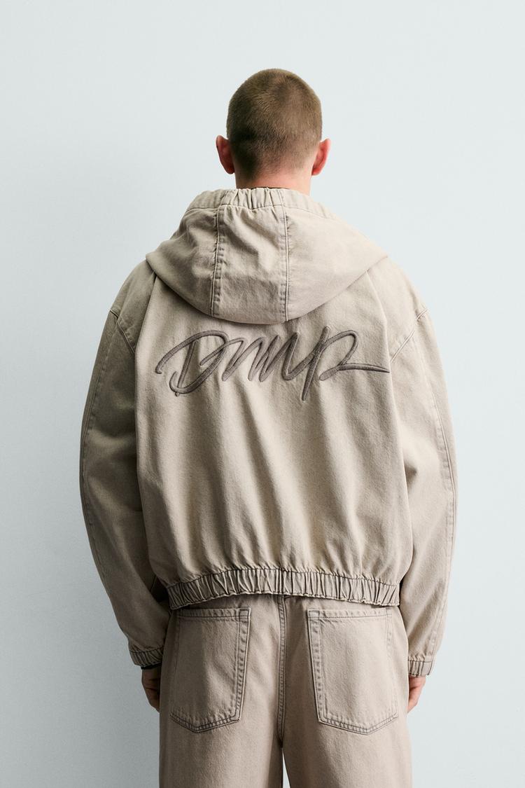 ZARA EMBROIDERED HOODED DENIM JACKET