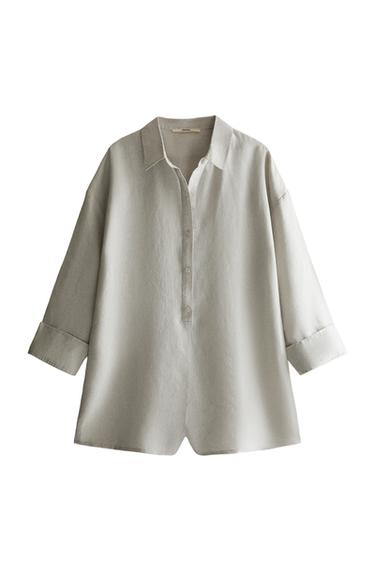 Zara BUTTONED LINEN JUMPSUIT - Gray