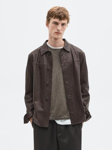 Zara Nappa leather overshirt - LIMITED - Dark brown