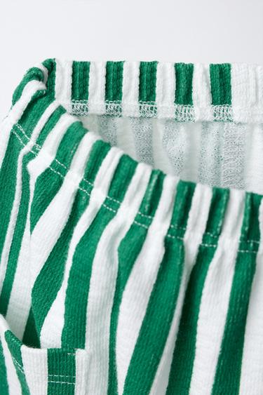 PANTALON DE JOGGING À RAYURES AVEC ÉTIQUETTE - Vert / Écru de Zara - Image 3