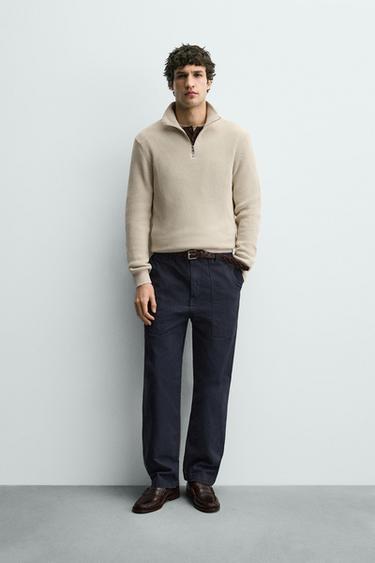 PURL KNIT QUARTER-ZIP JUMPER - Mid-ecru by Zara