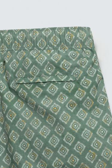 FADED GEOMETRIC PRINT SWIMMING TRUNKS - Green by Zara - Image 3