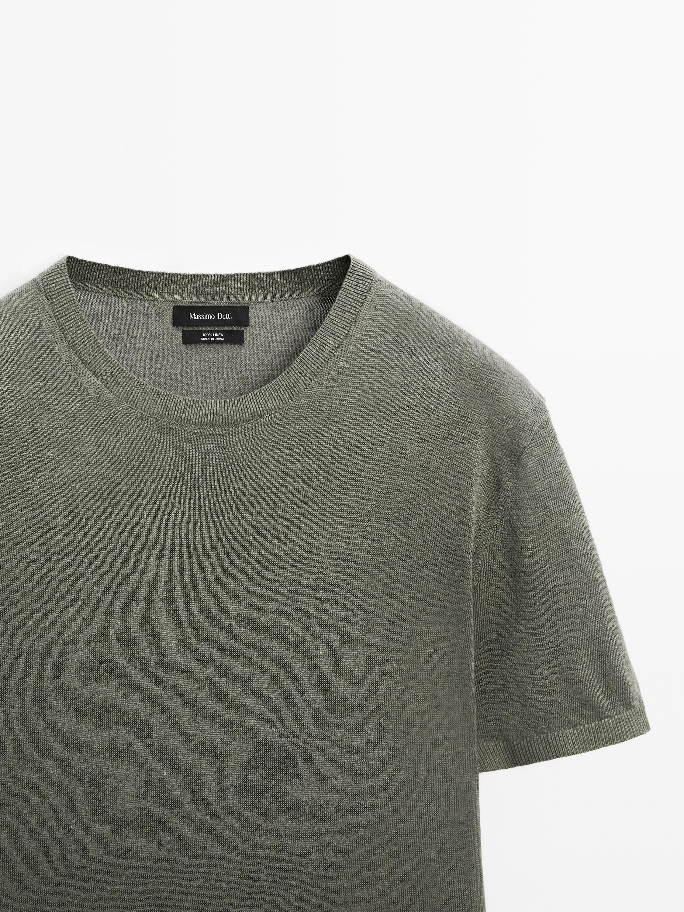 100% linen short sleeve knit T-shirt - Navy blue | ZARA Canada 100% linen short sleeve knit T-shirt - Navy blue | ZARA Canada