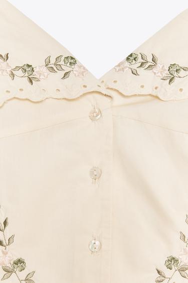 EMBROIDERED POPLIN TOP - Beige by Zara - Image 6