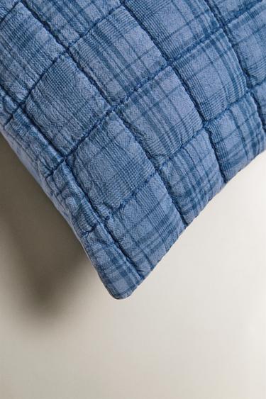 CHILDREN'S REVERSIBLE CHECK CUSHION COVER - Blue by Zara - Image 1