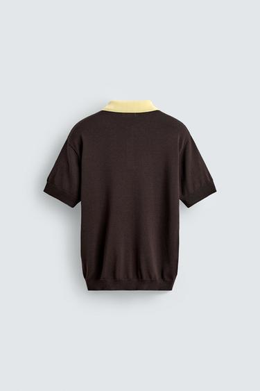 POLO EN MAILLE DÉCONTRACTÉ À CONTRASTE - Marron de Zara - Image 7