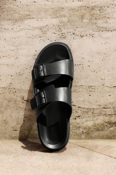 Zara 雙絆帶涼鞋 - 黑色 - 圖片 0