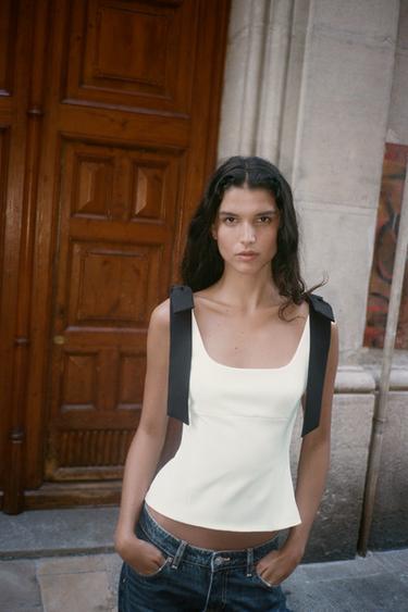 STRETCH TOP WITH BOWS - White by Zara