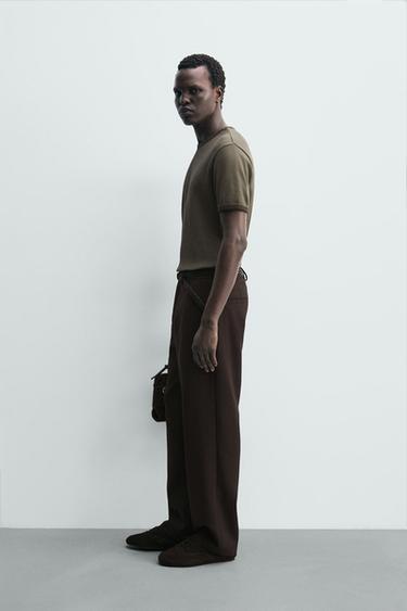 WAFFLE-KNIT TEXTURED T-SHIRT - mid khaki by Zara - Image 3