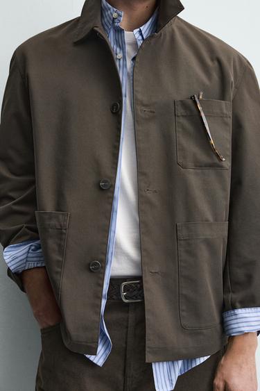 SURCHEMISE TOILE DOUBLURE CONTRASTE - Vison de Zara - Image 4