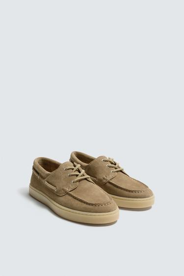 Zara LEATHER BOAT SHOES - Beige