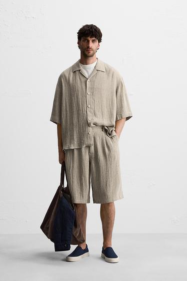 100% LINEN OVERSIZE FIT TWO-PIECE - Blue by Zara