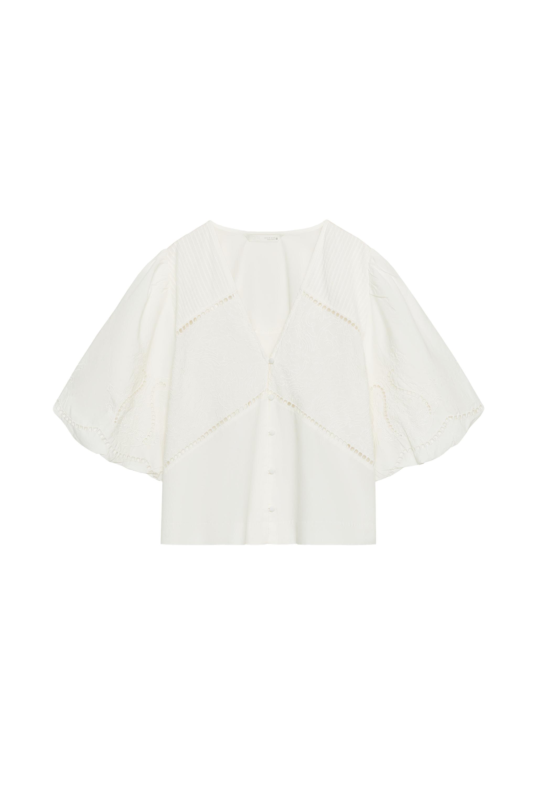 EMBROIDERED PUFF SLEEVE TOP - Oyster-white | ZARA South Africa