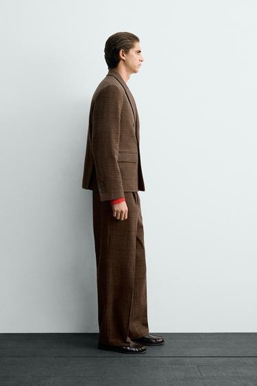 PANTALON À PLIS DE COSTUME À CARREAUX - Marron de Zara