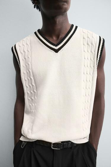 Zara TEXTURED KNIT VEST - Oyster-white