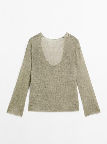 Zara Linen blend sweater with V-shaped plunging back - STUDIO - Light green