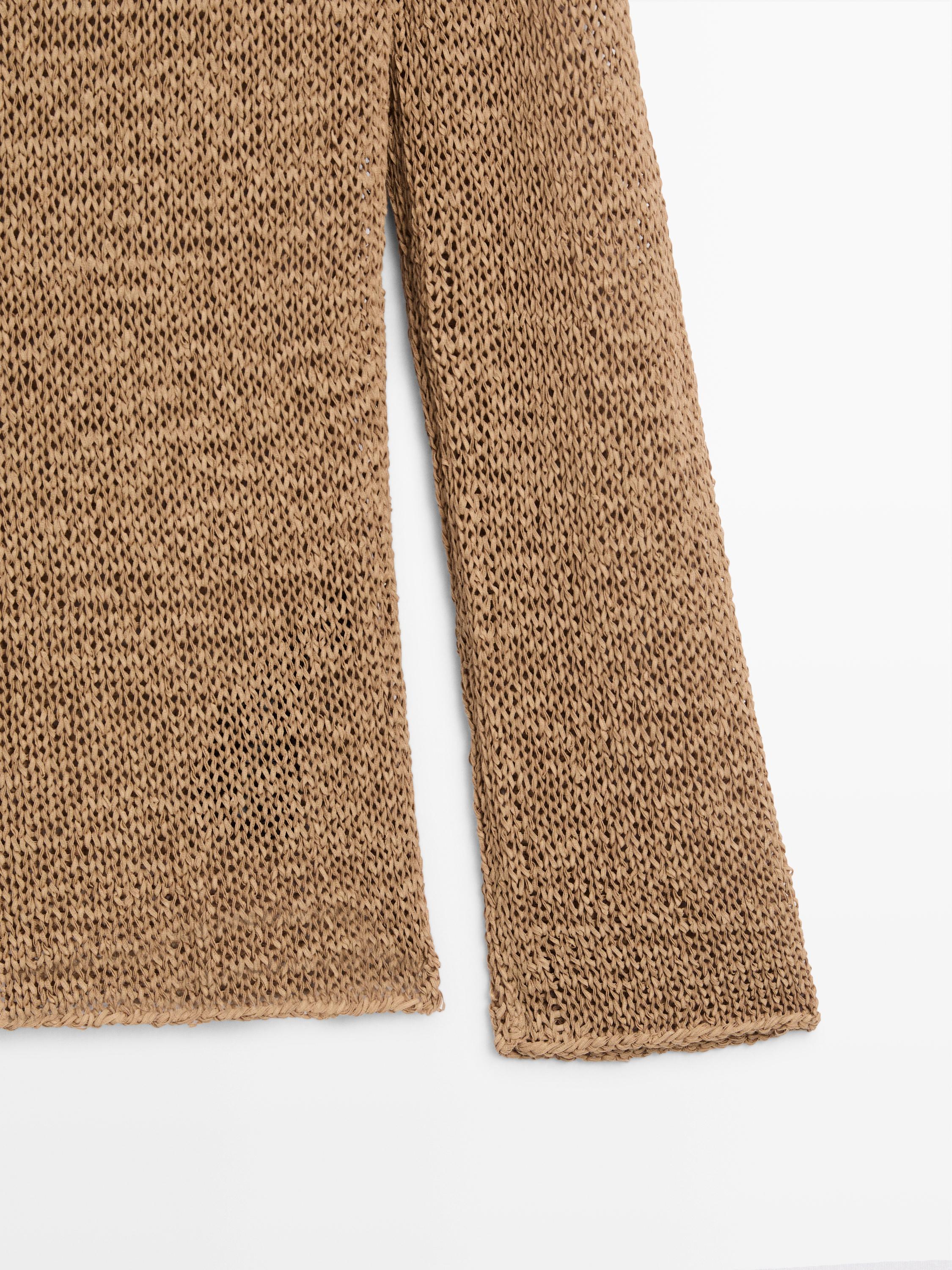 Cotton blend knit boat neck sweater